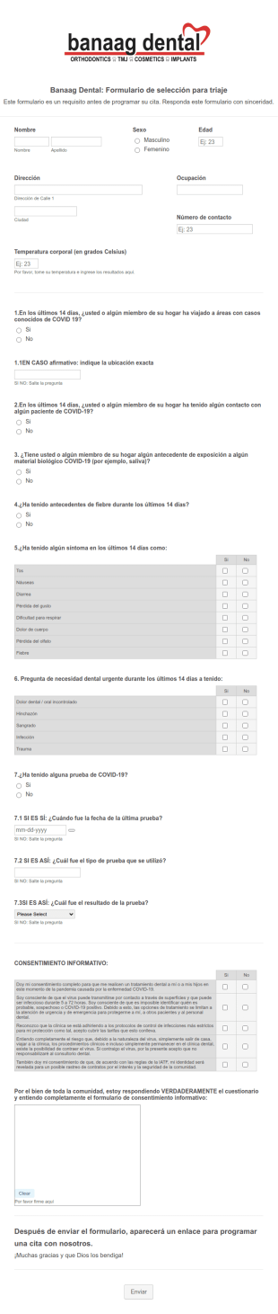 Formulario De Clasificación COVID 19 De La Clínica Dental