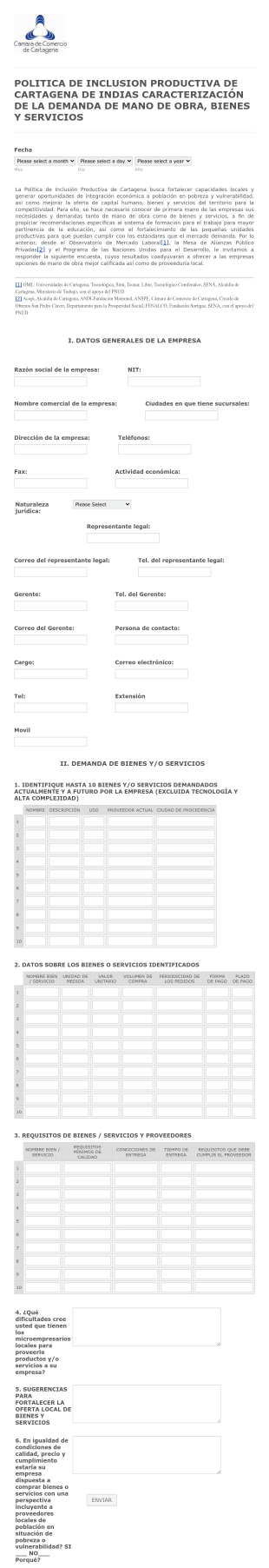 Formulario De Clasificación De Mano De Obra, Bienes Y Servicios Para Empresas