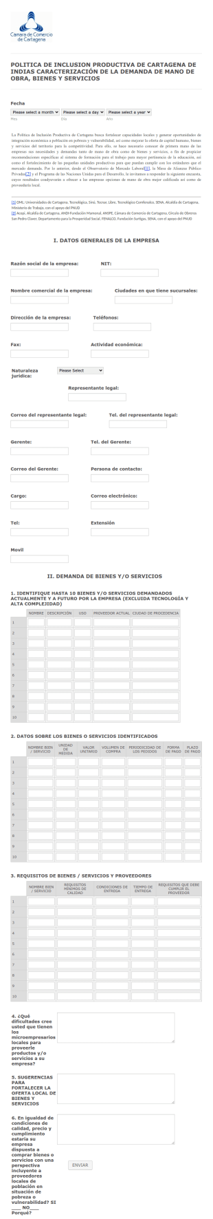 Formulario De Clasificación De Mano De Obra, Bienes Y Servicios Para Empresas