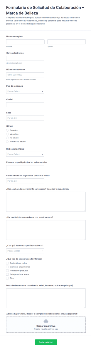 Formulario De Colaboración Para Marcas De Belleza