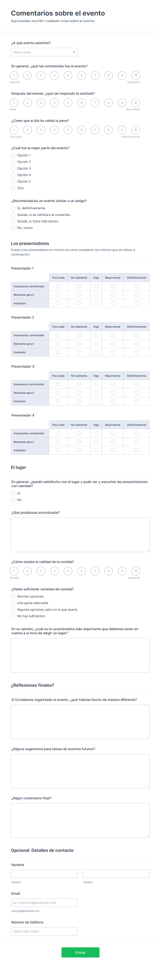 Formulario De Comentarios Del Presentador Del Evento Form Template