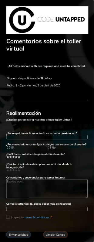 Formulario De Comentarios Del Taller Virtual