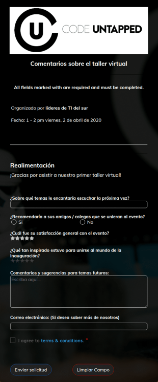 Formulario De Comentarios Del Taller Virtual