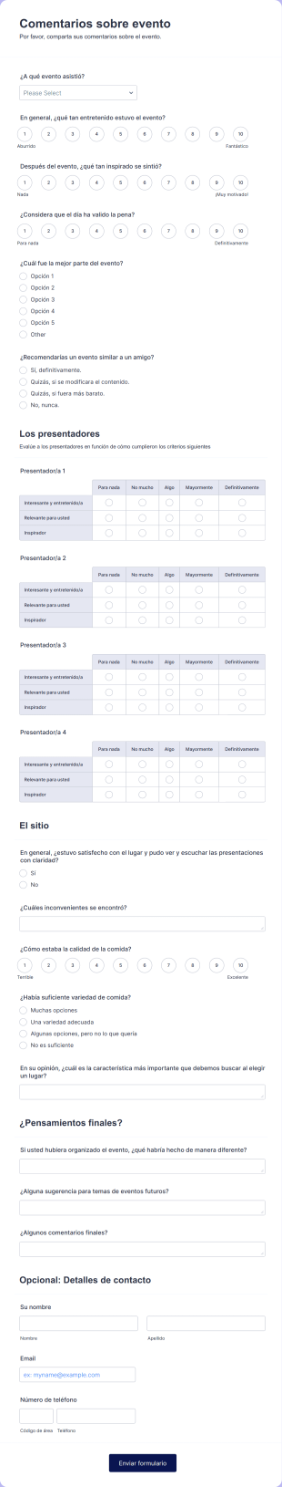 Formulario De Comentarios Sobre Evento
