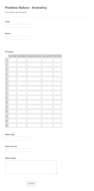 Formulário De Compra Cosmeticos