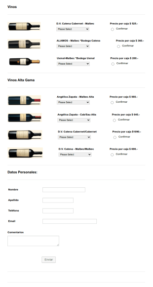 Formulario De Compra De Vinos