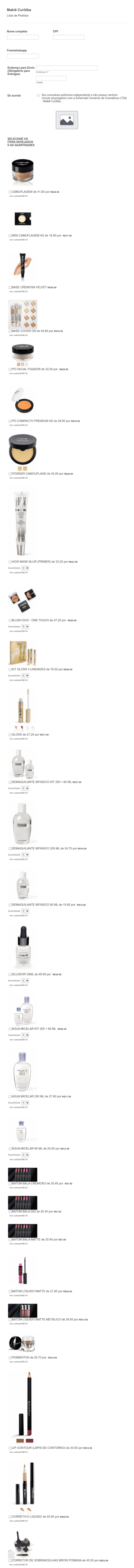 Formulário De Compras De Maquiagem