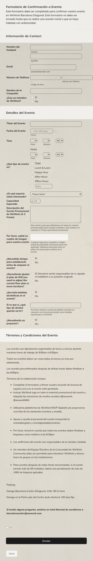 Formulario De Confirmación A Evento
