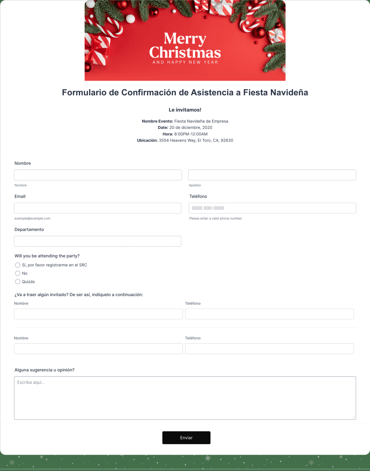 Formulario de Confirmación de Asistencia para Fiesta Navideña Plantilla de  formulario | Jotform, image size:1200x1527