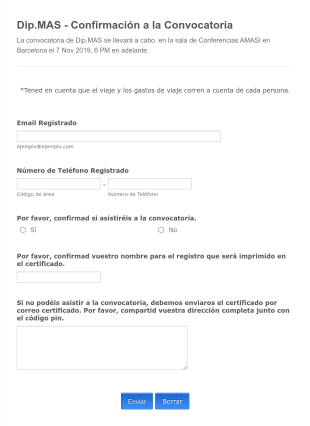 Formulario De Confirmación De Asistencia