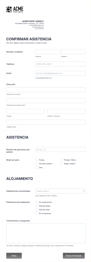 Formulario De Confirmar Asistencia A Evento