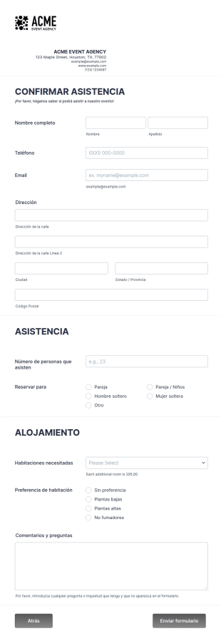 Formulario De Confirmar Asistencia A Evento