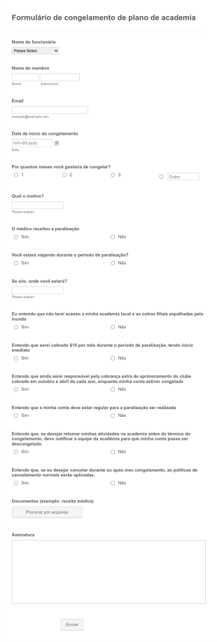 Formulário De Congelamento De Plano De Academia