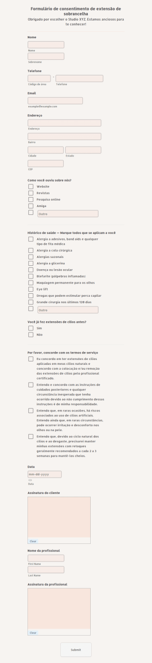 Formulário De Consentimento De Extensão De Cílios