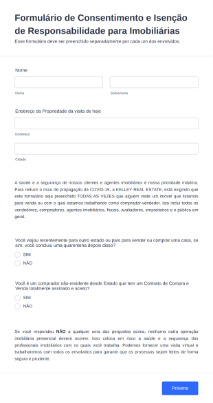 Formulário De Consentimento E Isenção De Responsabilidade Para Imobiliárias Form Template