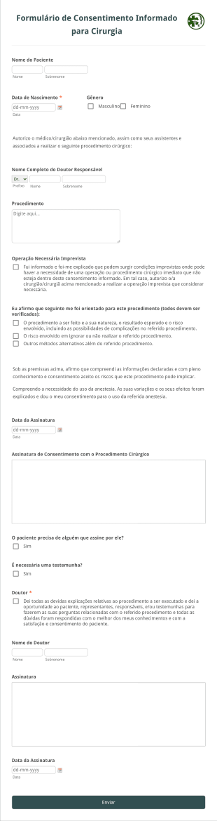 Formulário De Consentimento Informado Para Cirurgia Form Template