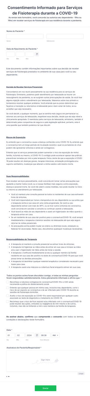 Formulário De Consentimento Informado Para Serviços De Fisioterapia Presencial Durante A COVID 19