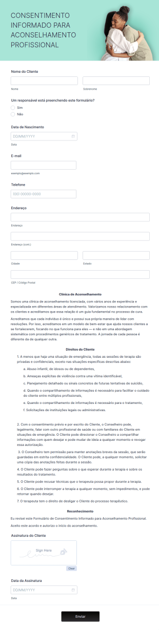 Formulário De Consentimento Para Aconselhamento Profissional