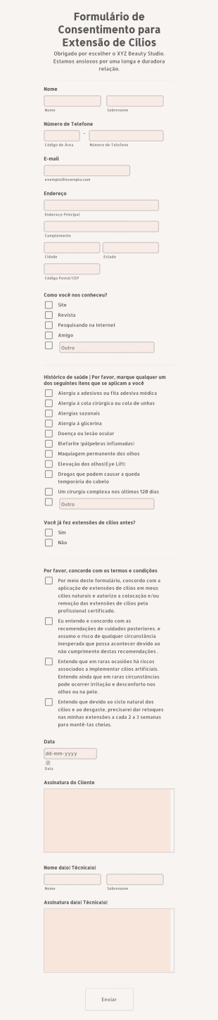 Formulário De Consentimento Para Extensão De Cílios Form Template