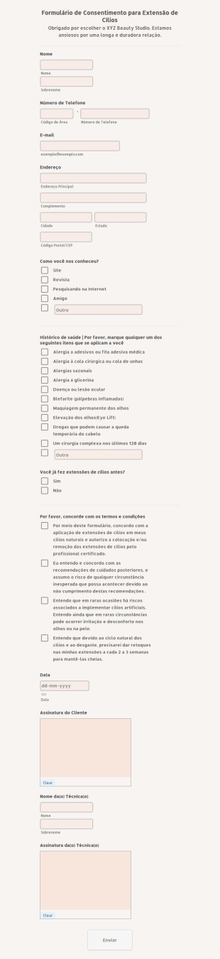 Formulário De Consentimento Para Extensão De Cílios