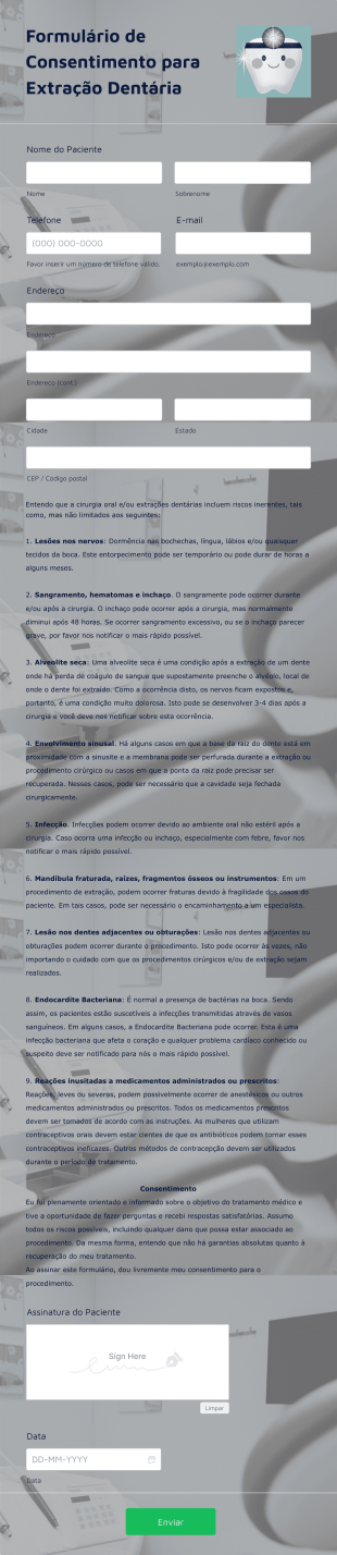 Formulário De Consentimento Para Extração Dentária