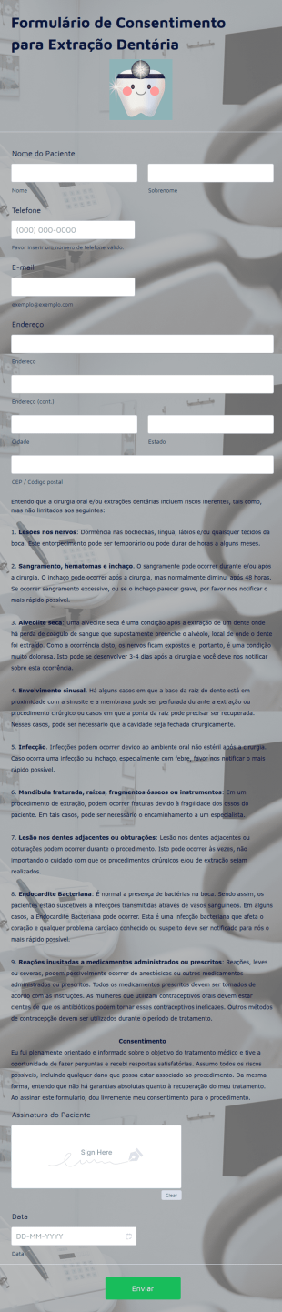 Formulário De Consentimento Para Extração Dentária