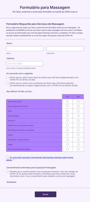 Formulário De Consentimento Para Massagem Terapêutica Durante A COVID 19 Form Template