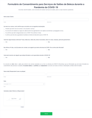 Formulário De Consentimento Para Serviços De Salões De Beleza Durante A Pandemia Da COVID 19 Form Template