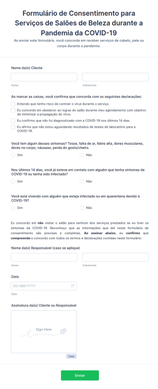 Formulário De Consentimento Para Serviços De Salões De Beleza Durante A Pandemia Da COVID 19