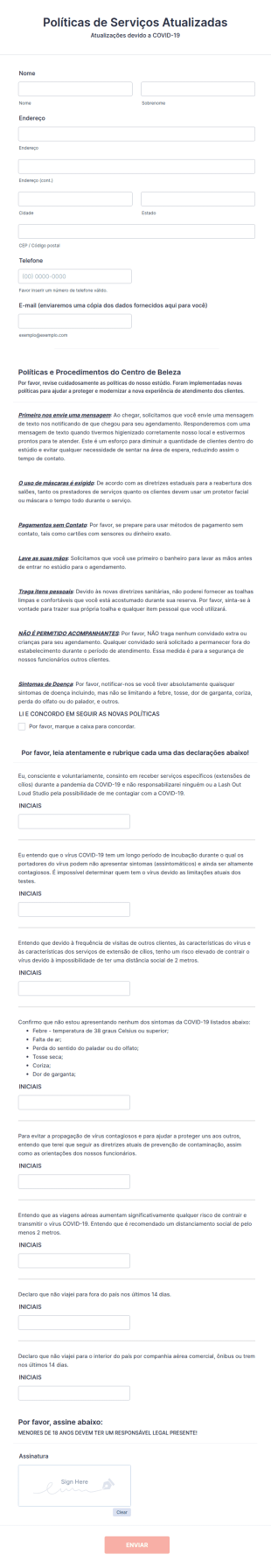 Formulário De Consentimento Para Serviços Do Salão De Beleza Durante A COVID 19