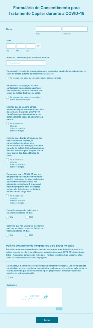Formulário De Consentimento Para Tratamento Capilar Durante A COVID 19