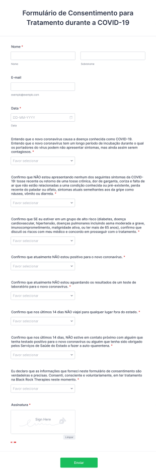 Formulário De Consentimento Para Tratamento Durante A COVID 19