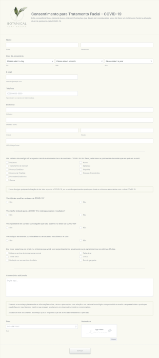 Formulário De Consentimento Para Tratamento Facial Durante A COVID 19 Form Template