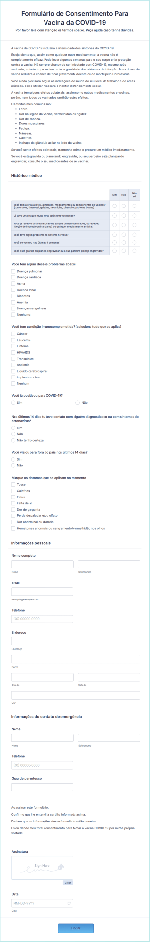 Formulário De Consentimento Para Vacina Da COVID 19