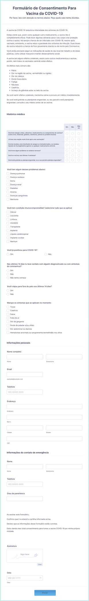Formulário De Consentimento Para Vacina Da COVID 19 Form Template