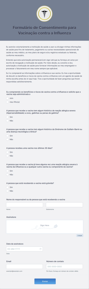 Formulário De Consentimento Para Vacinação Contra A Influenza