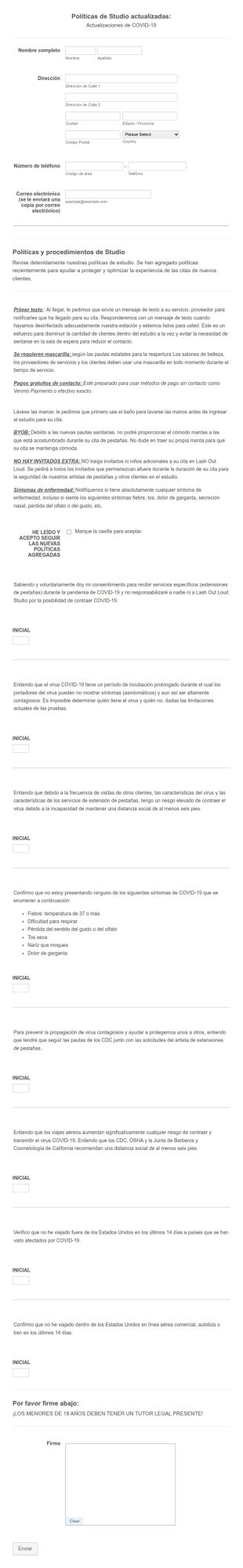 Formulario De Consentimiento De COVID 19 Estudio