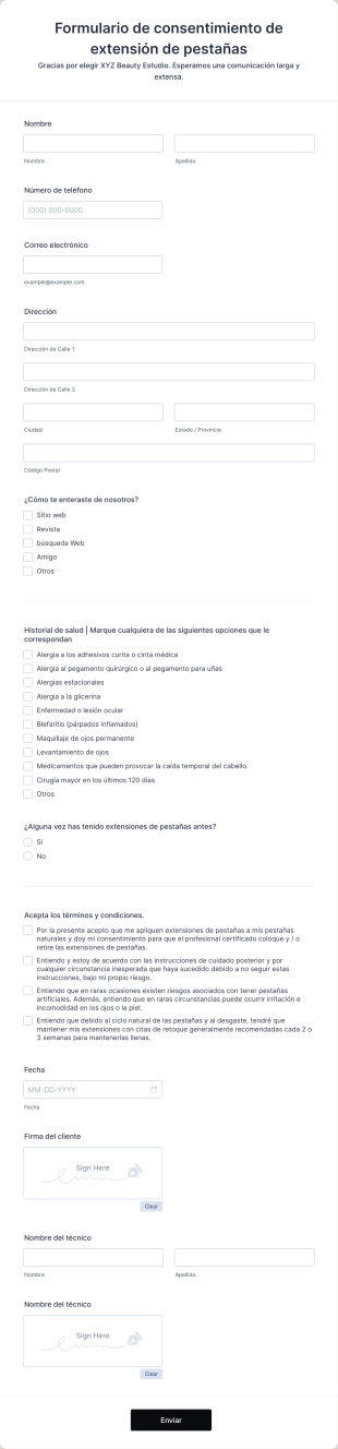 Formulario De Consentimiento De Extensión De Pestañas