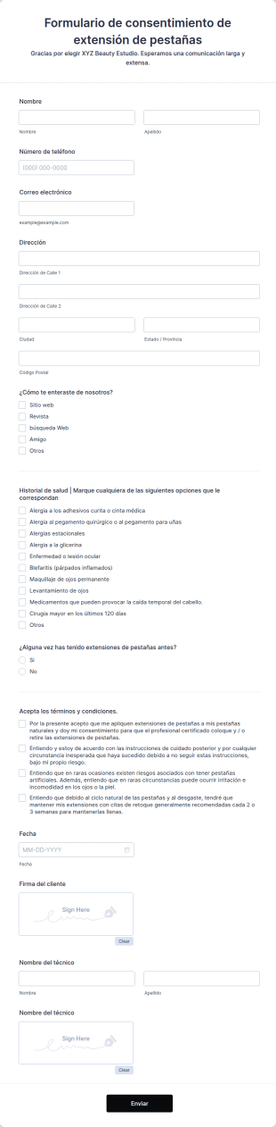 Formulario De Consentimiento De Extensión De Pestañas