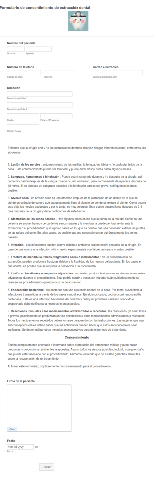 Formulario De Consentimiento De Extracción Dental
