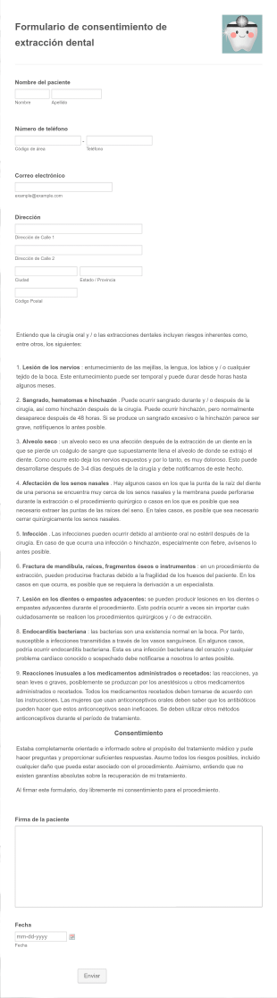 Formulario De Consentimiento De Extracción Dental Form Template