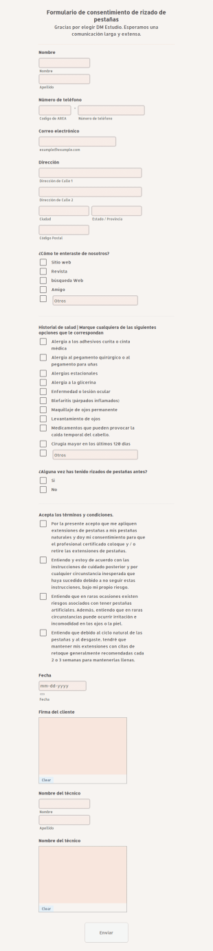 Formulario De Consentimiento De Rizado De Pestañas