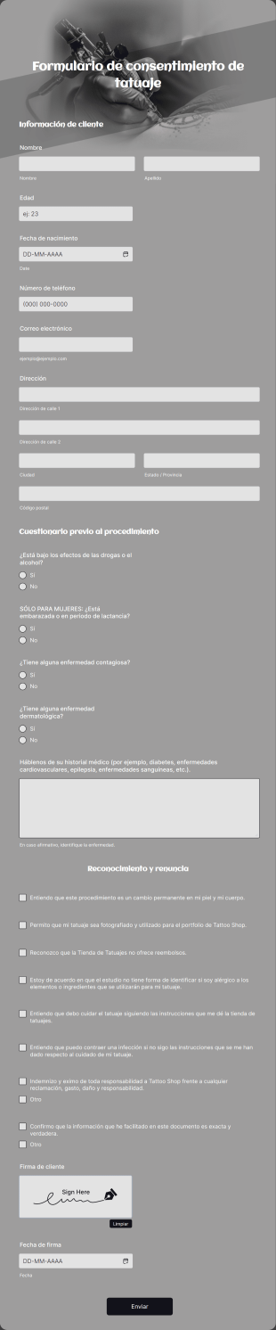 Formulario De Consentimiento De Tatuaje