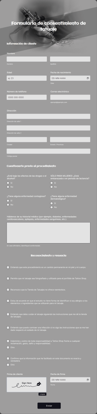 Formulario De Consentimiento De Tatuaje Form Template
