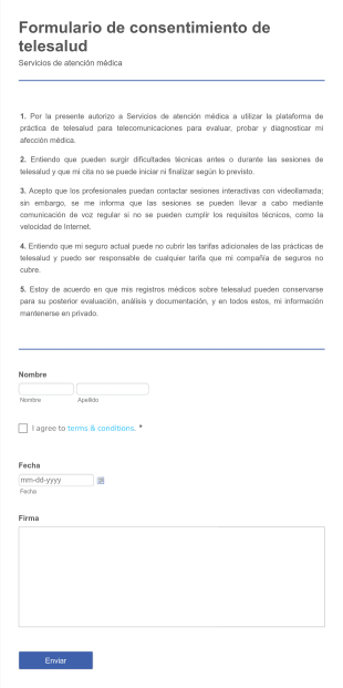 Formulario De Consentimiento De Telesalud Form Template