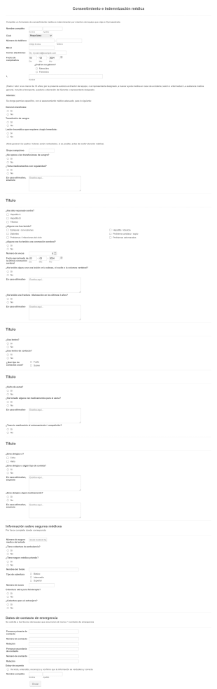 Formulario De Consentimiento E Indemnización Médica Form Template