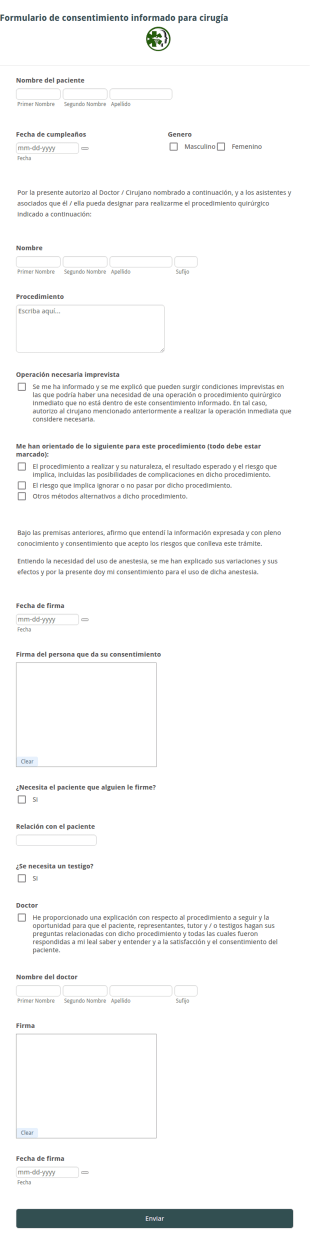 Formulario De Consentimiento Informado Para Cirugía