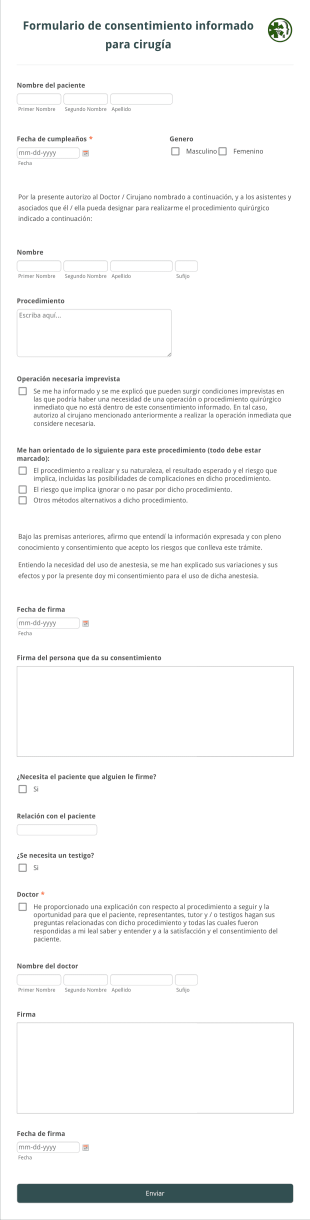 Formulario De Consentimiento Informado Para Cirugía