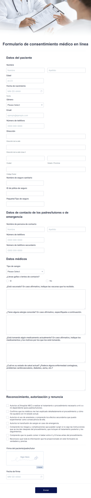 Formulario De Consentimiento Médico En Línea Form Template
