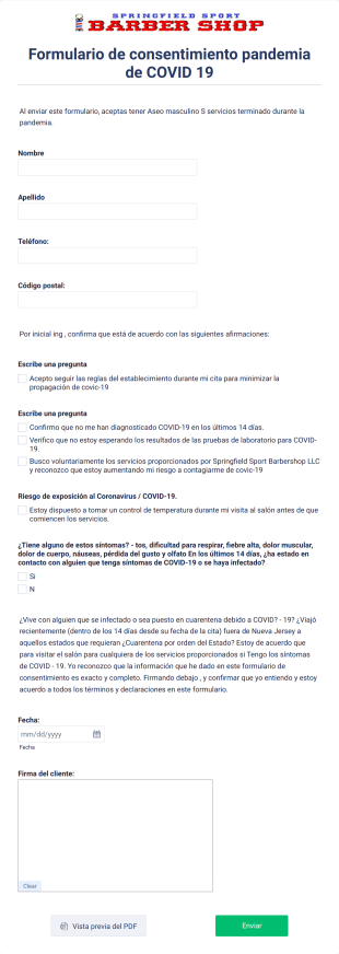 Formulario De Consentimiento Pandemia COVID 19